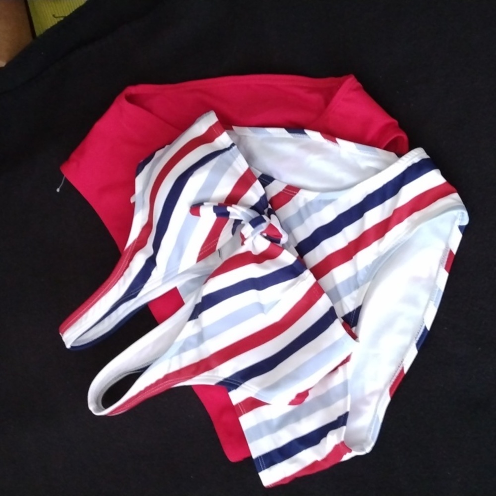 XL Swimsuit -  3 piece, solid and stripes